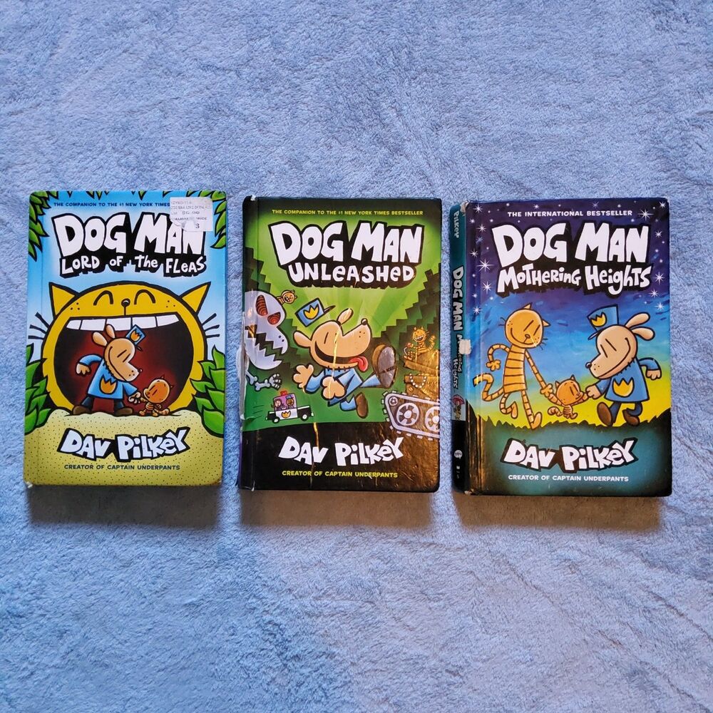Dog Man Hardcover Books Dav Pilkey Lot 3 Unleashed Lord Fleas Mothering Heights